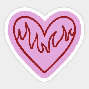 Red Heart on Flames - Pink Background Sticker